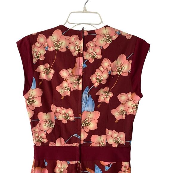 Voodoo Vixen Bow Front Floral Burgundy Dress size small Pin Up - Picture 4 of 8